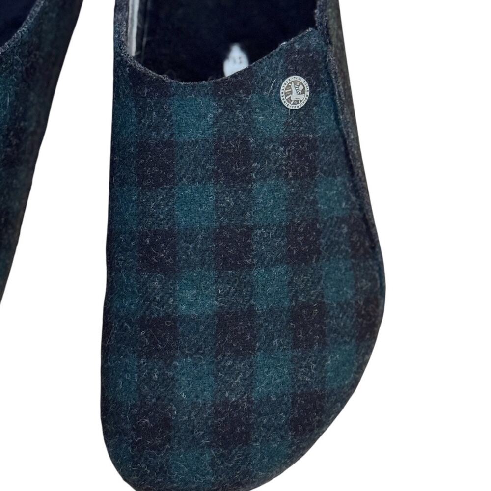 Birkenstock Zermatt Black Shearling Wool Felt Plaid Green - Picture 9 of 11